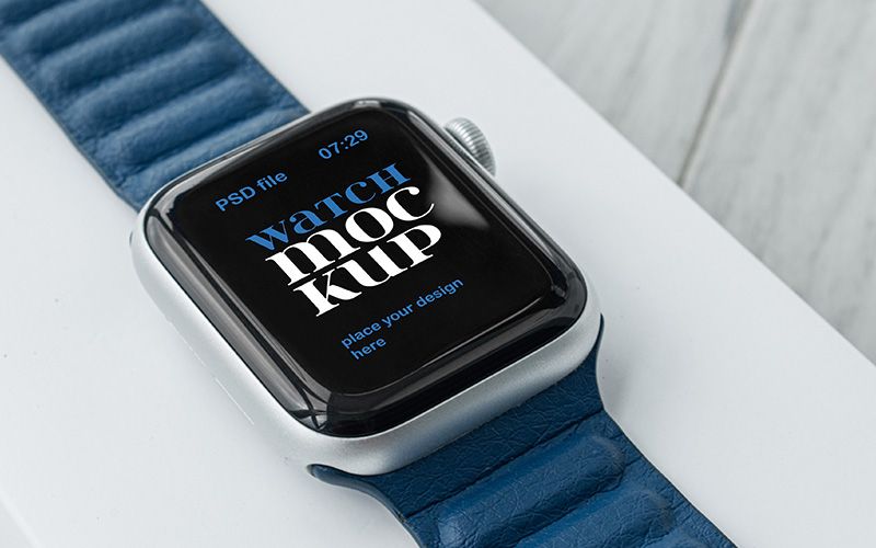 Free Apple Watch with Blue Band Mockup 1