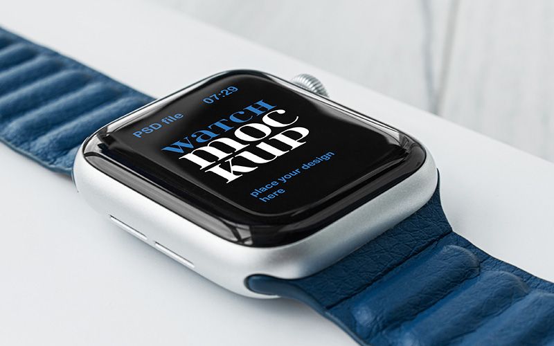 Free Apple Watch with Blue Band Mockup 2