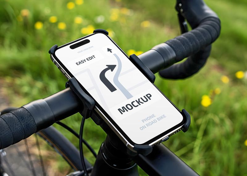 Free iPhone Mockup on Road Bike