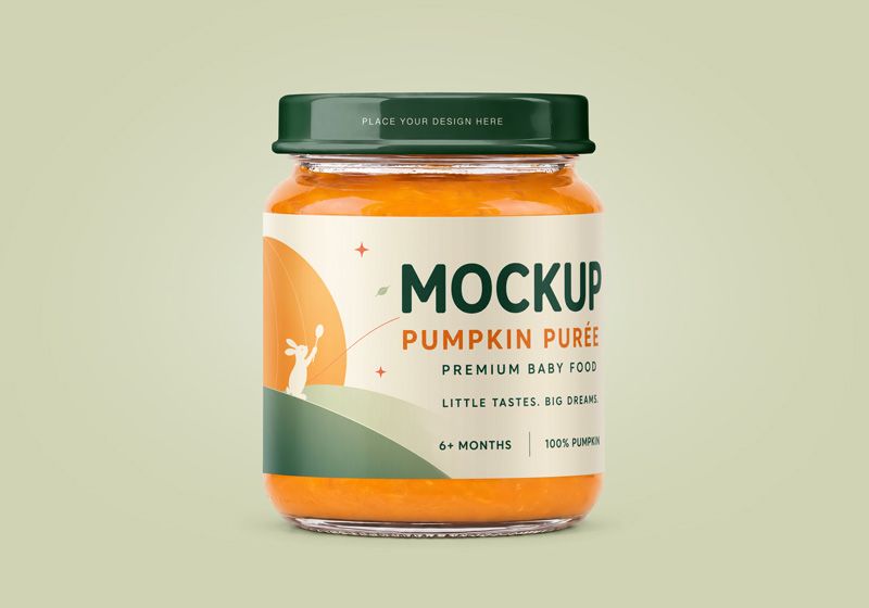 Baby Food Pumpkin Puree Glass Jar Mockup