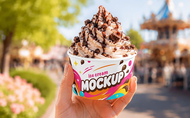 Free Scene With Carton Ice Cream Cup Mockup