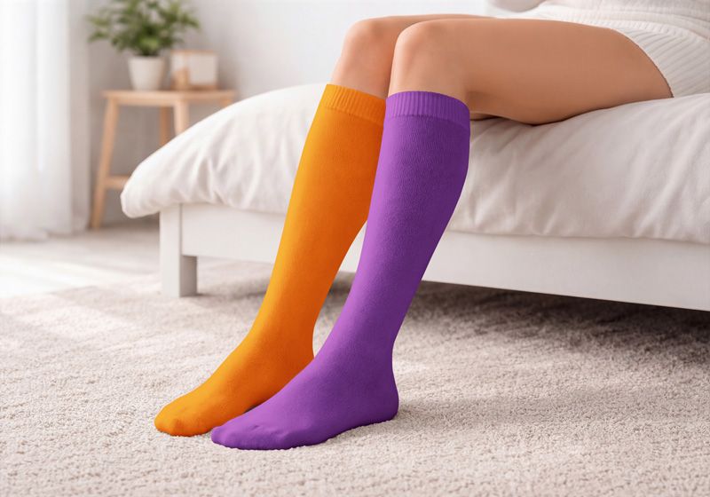 High Socks on the Woman Legs Mockup Color Change
