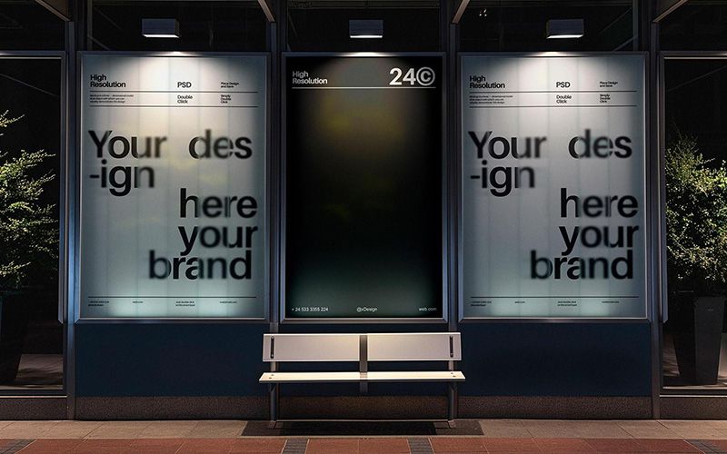 Free Bus Station Lightbox Banner Mockup