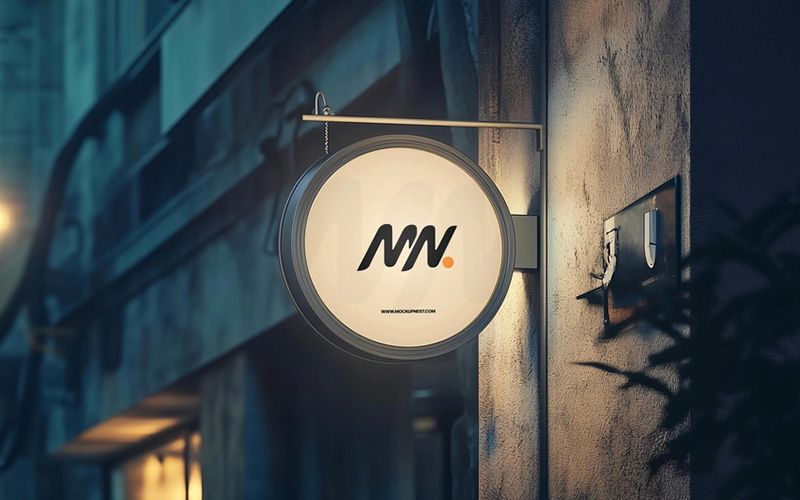 Free Round Hanging Signboard Mockup