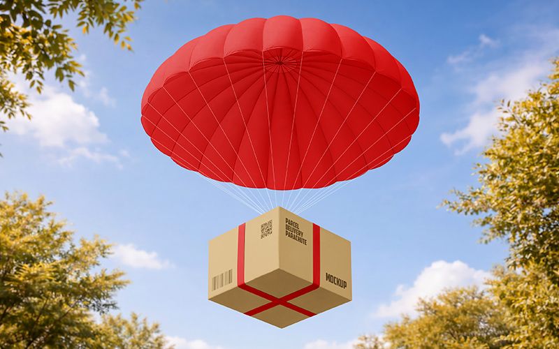 Free Parcel Delivery Parachute Mockup