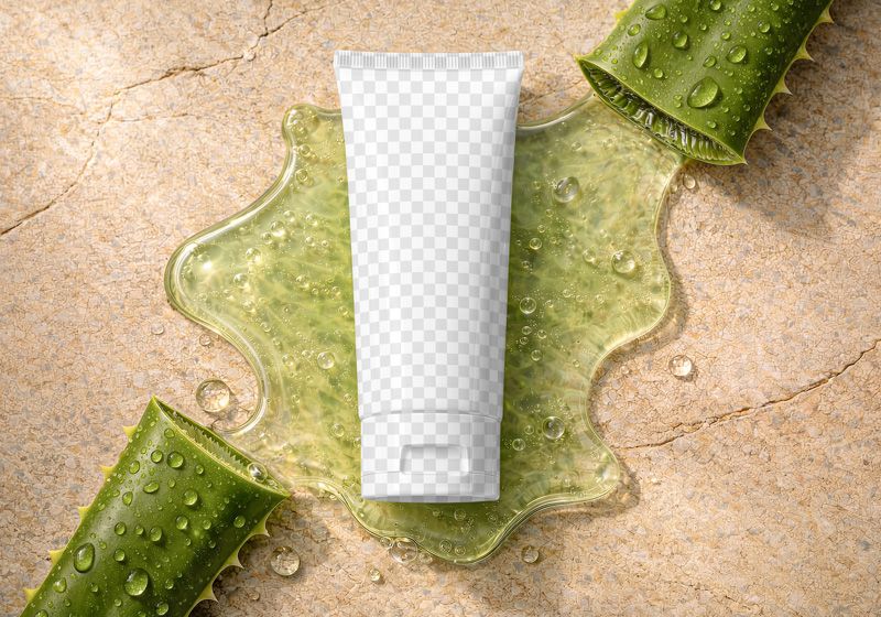 Cosmetic Tube with Aloe Vera Leaves Mockup Easy Edit