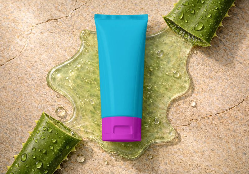 Cosmetic Tube with Aloe Vera Leaves Mockup Edit Colors