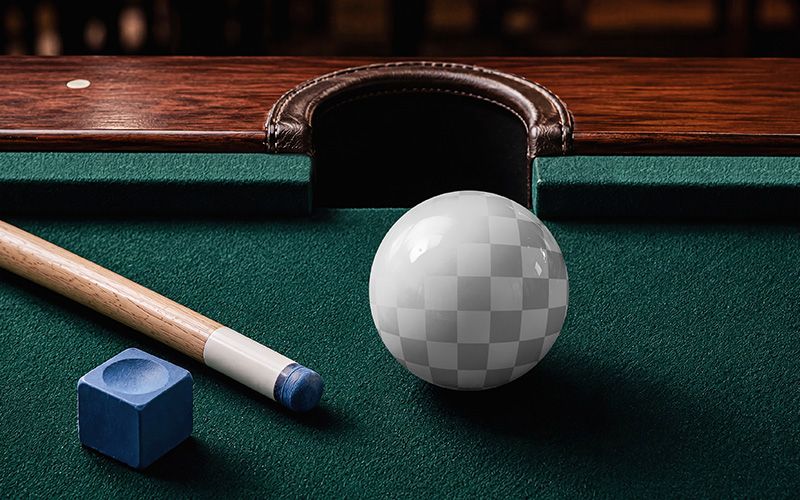 Billiard ball mockup with editable logo area for club marks, player numbers, tournament graphics, and custom sports branding.