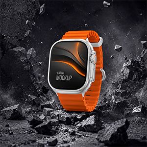Apple Watch Ultra 2 style rugged smartwatch mockup set small preview